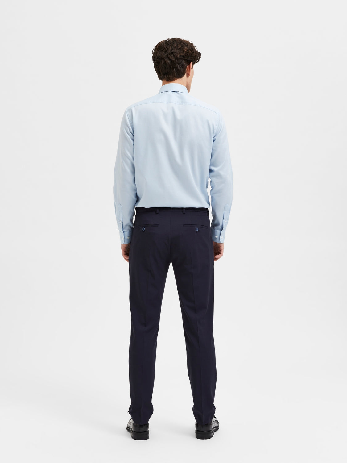 byxor kostym byxor selected homme liam trousers flex suitpants pants stretch navy blue blå