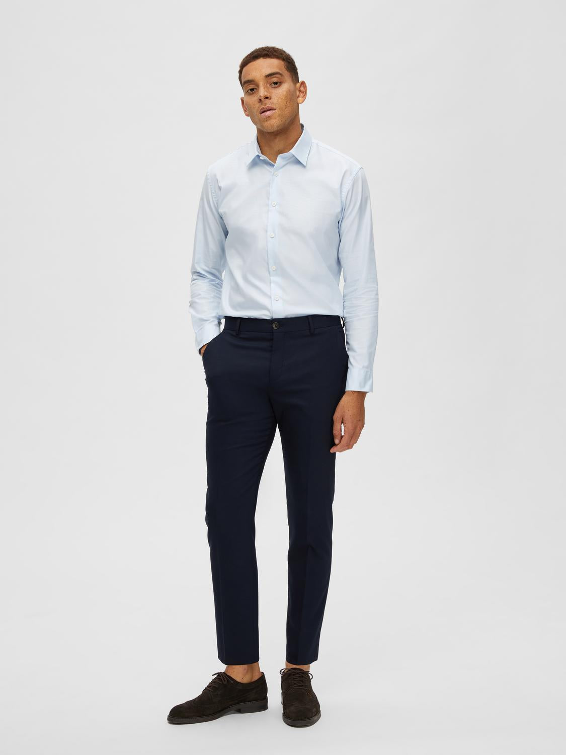 byxor kostym byxor selected homme neil trousers suitpants pants stretch navy blue blå