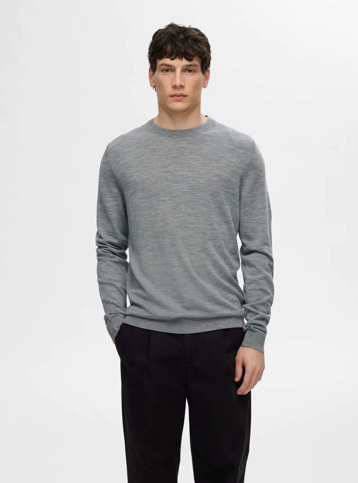 tröja tray merino knit selected homme sweater ull stickad ulltröja grey grå