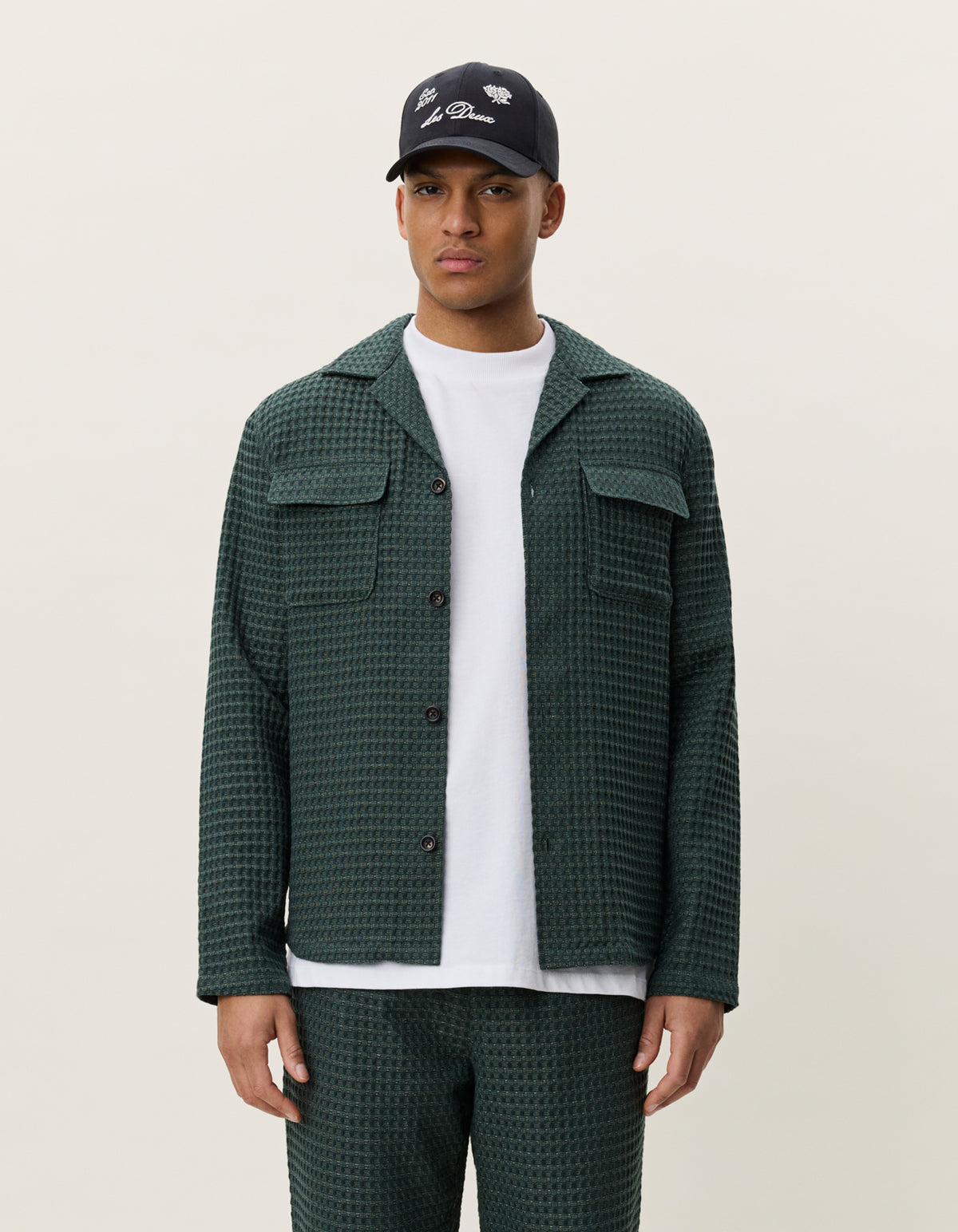 overshirt les deux check seersucker överskjorta pine green grön