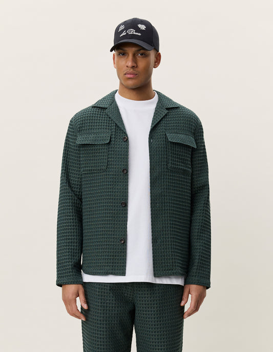 overshirt les deux check seersucker överskjorta pine green grön