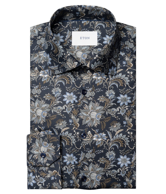 Slim Fit Floral Print Blue