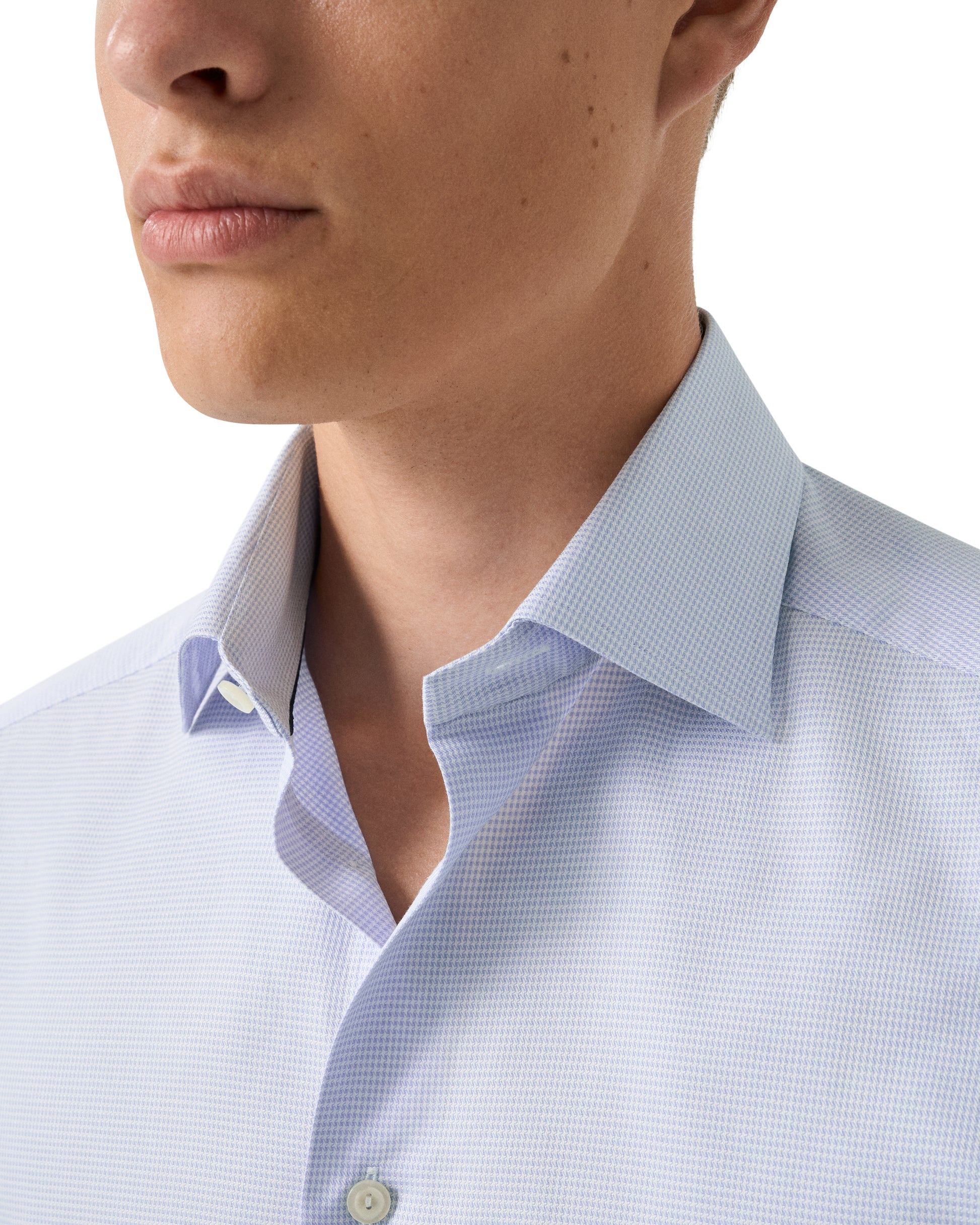 skjorta shirt eton contemporary fit etonshirts houndtooth signature twill rutig randig light blue blå regular fit kostym skjorta