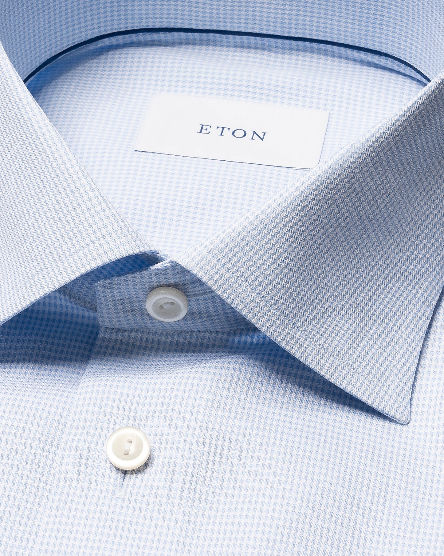 skjorta shirt eton contemporary fit etonshirts houndtooth signature twill rutig randig light blue blå regular fit kostym skjorta