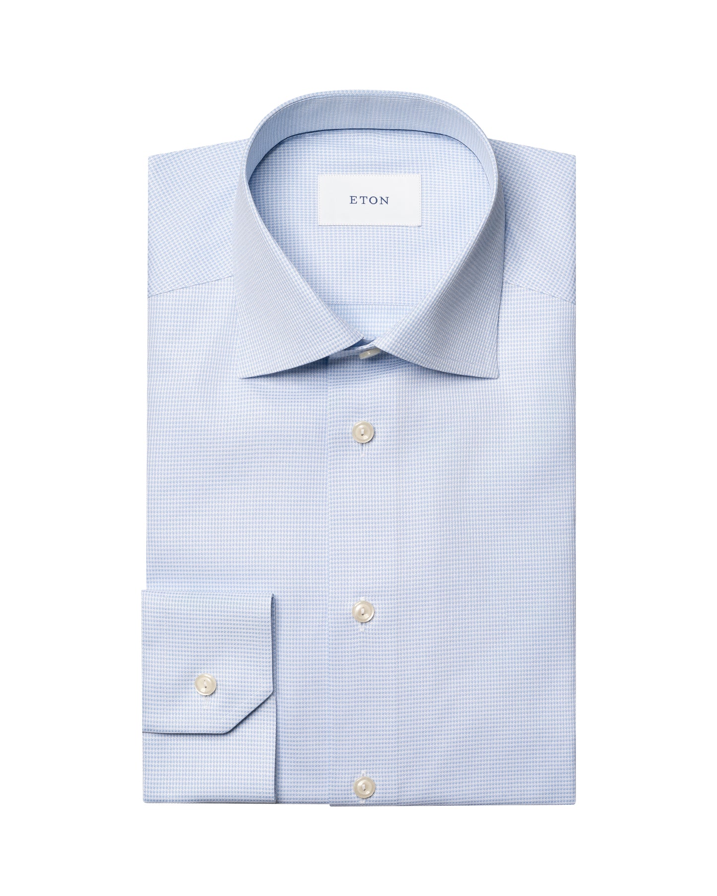 skjorta shirt eton contemporary fit etonshirts houndtooth signature twill rutig randig light blue blå regular fit kostym skjorta