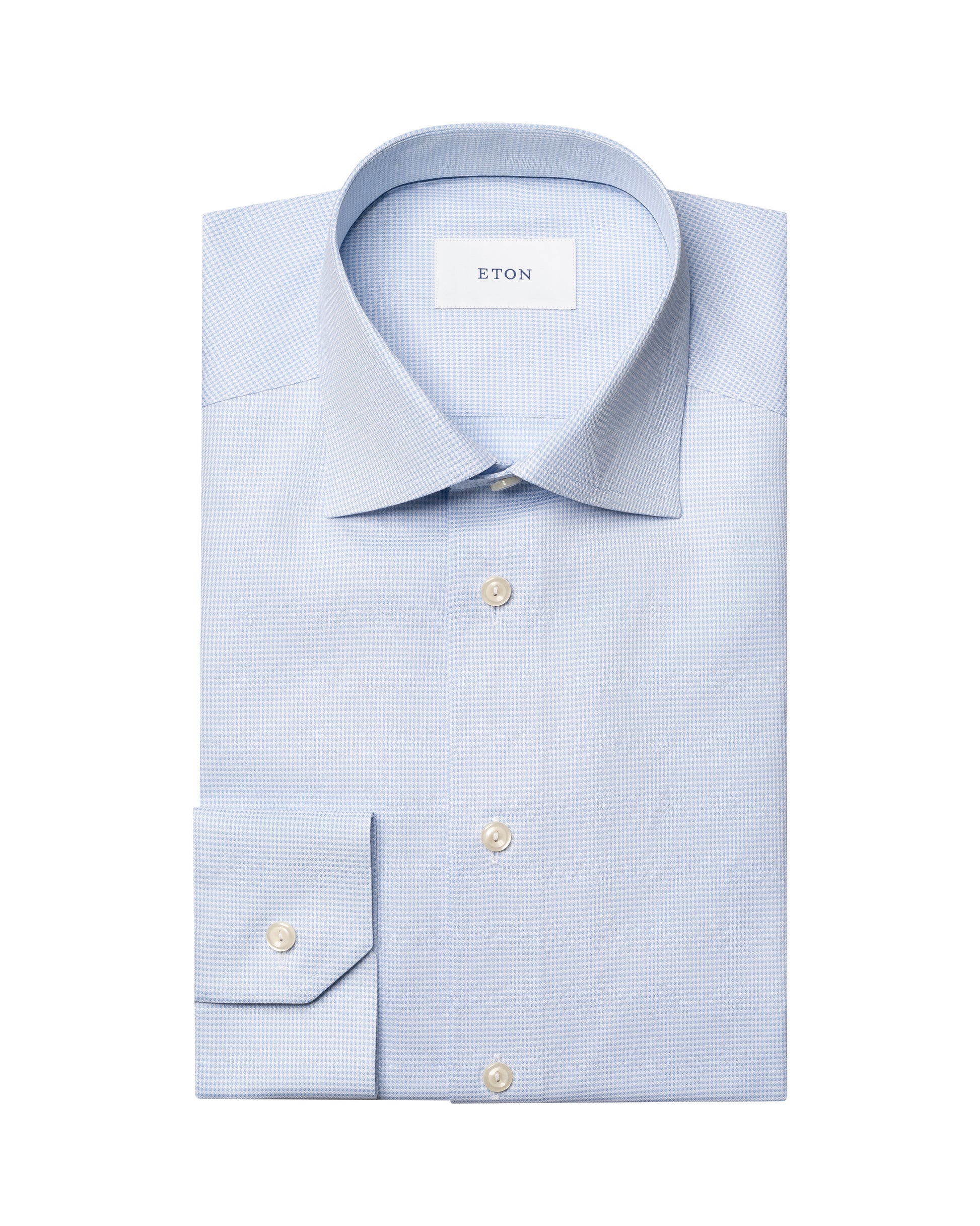 skjorta shirt eton contemporary fit etonshirts houndtooth signature twill rutig randig light blue blå regular fit kostym skjorta