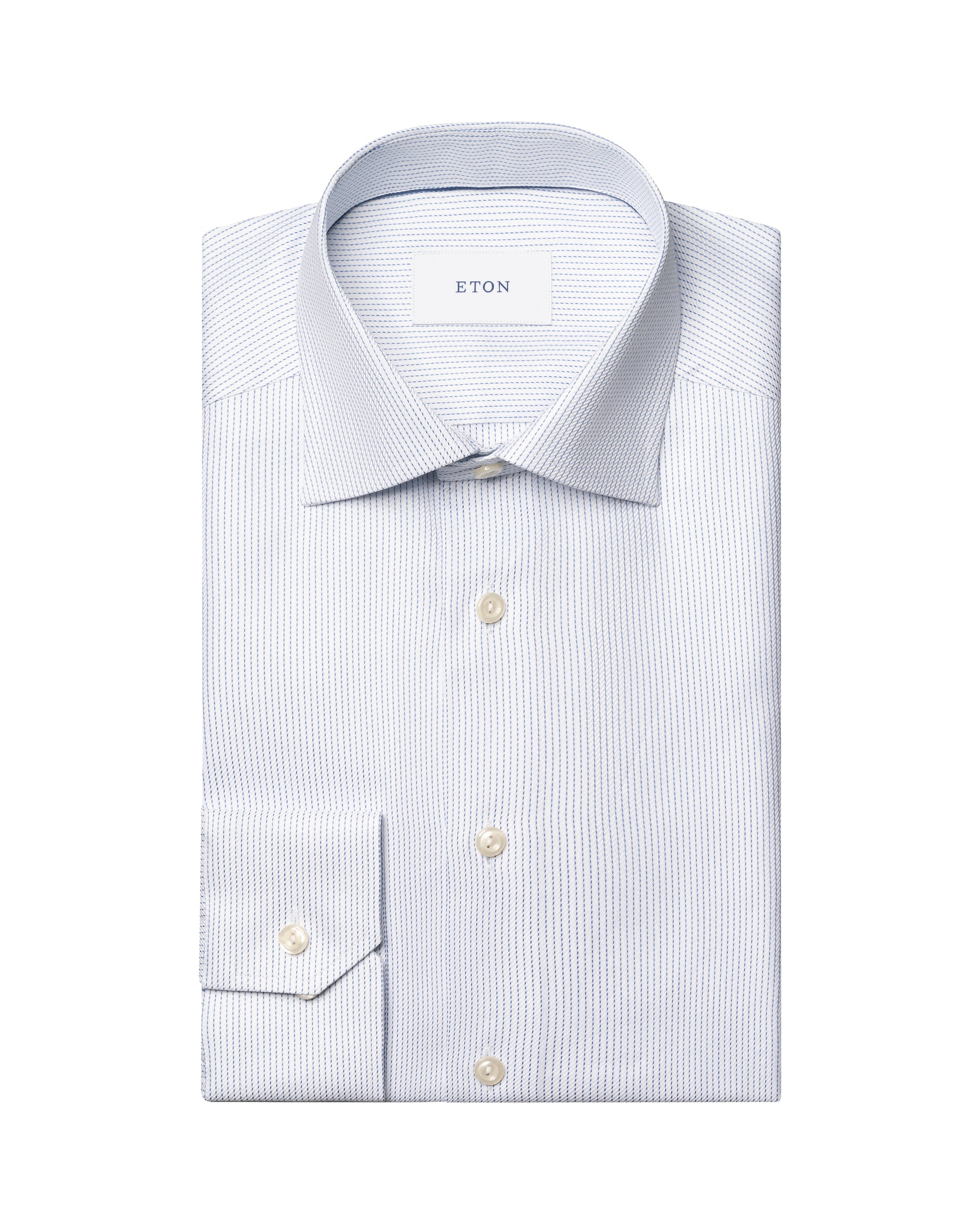 skjorta eton shirt slim fit semi solid signature twill white vit blue blå mönstrad skjorta