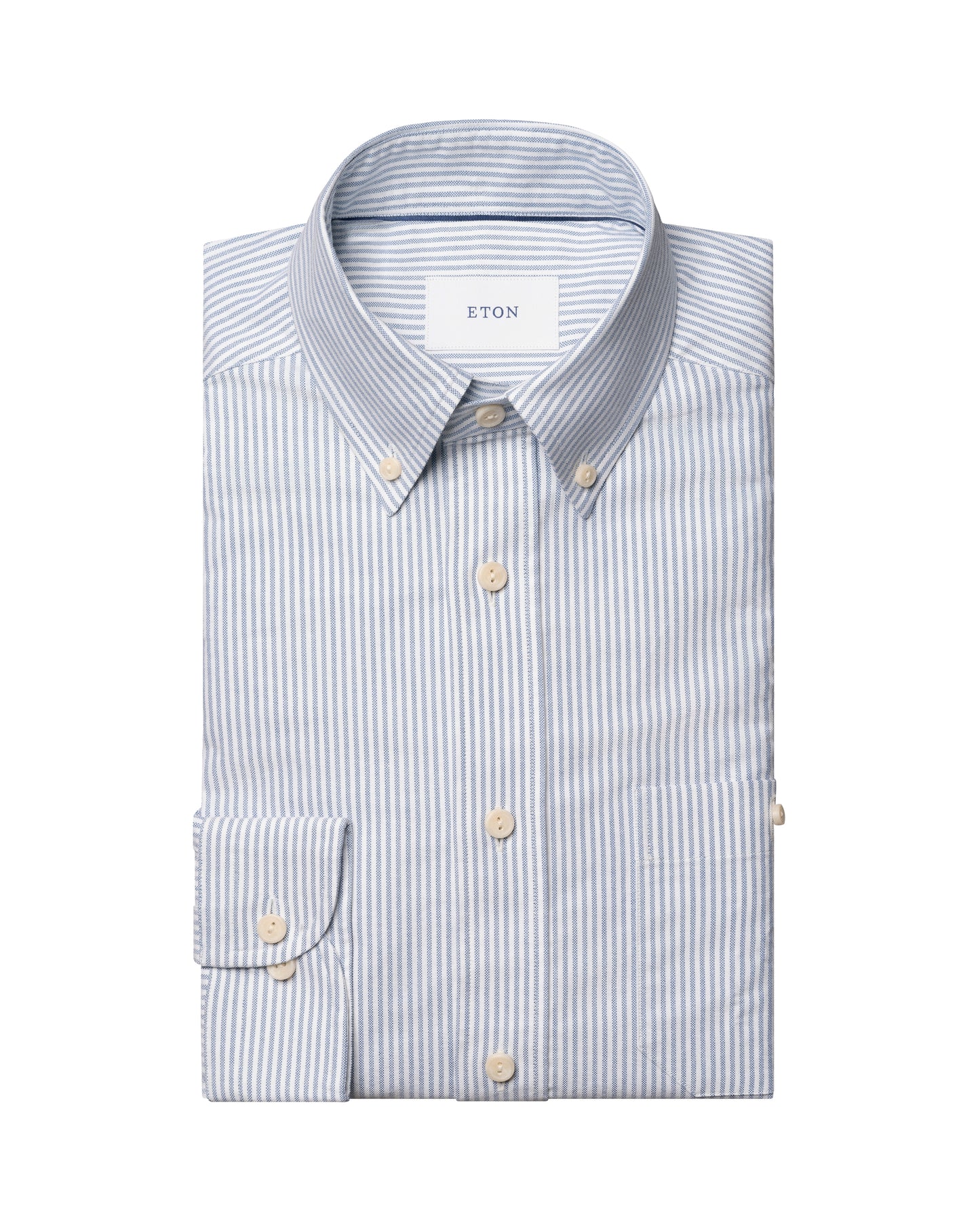 skjorta shirt eton striped oxford shirt etonshirts randig ränder blue blå white vit button down fri frakt stenungsund