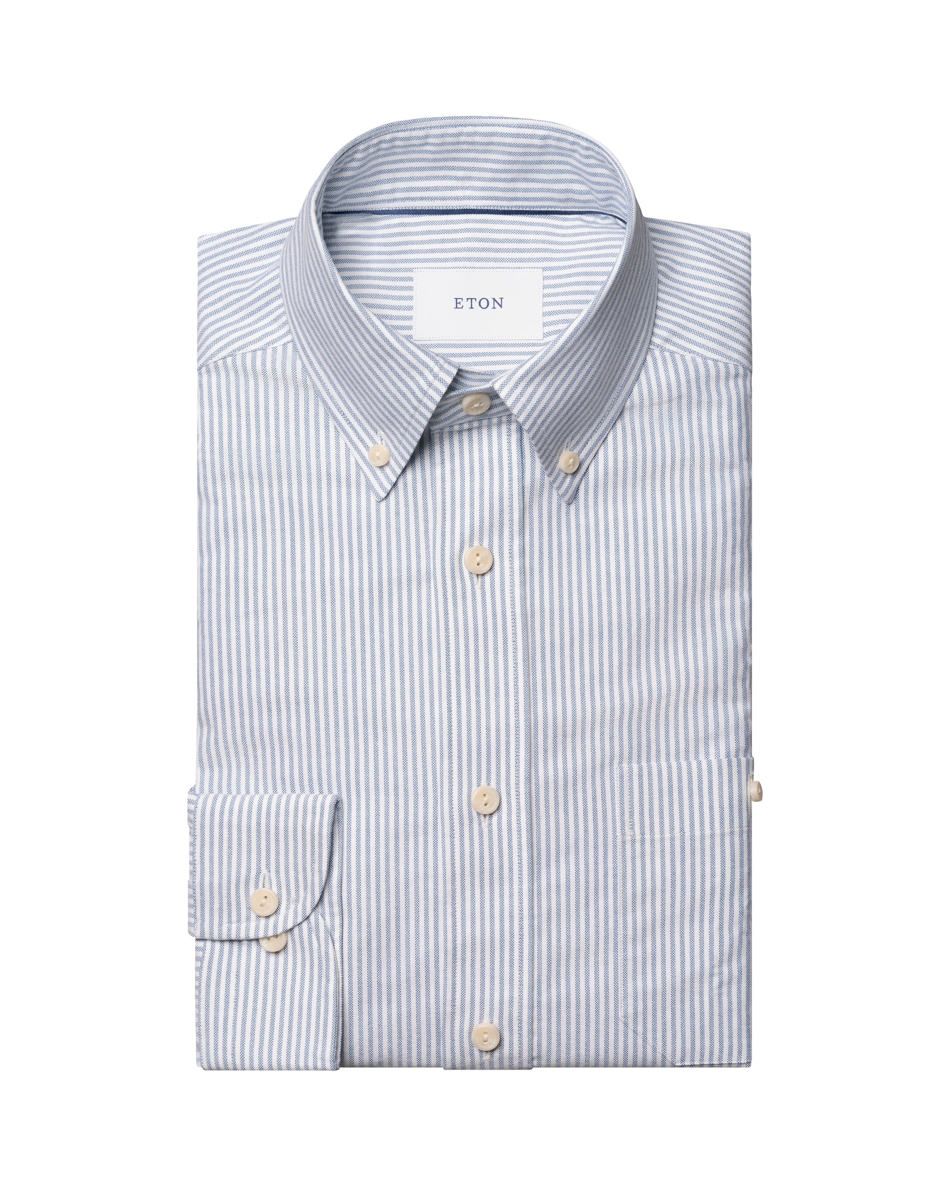 skjorta shirt eton striped oxford shirt etonshirts randig ränder blue blå white vit button down fri frakt stenungsund