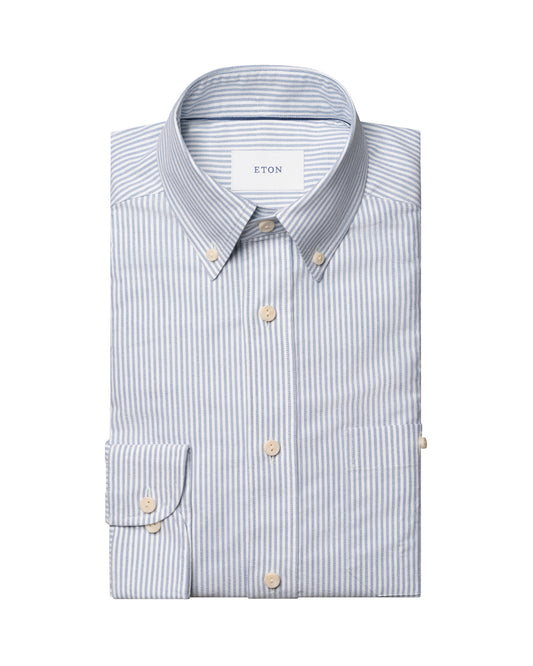 skjorta shirt eton striped oxford shirt etonshirts randig ränder blue blå white vit button down fri frakt stenungsund
