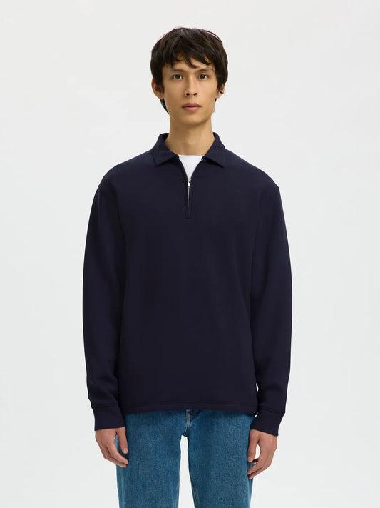 tröja manuel soft polo zip selected homme sweatshirt dragkedja sky captain navy blå