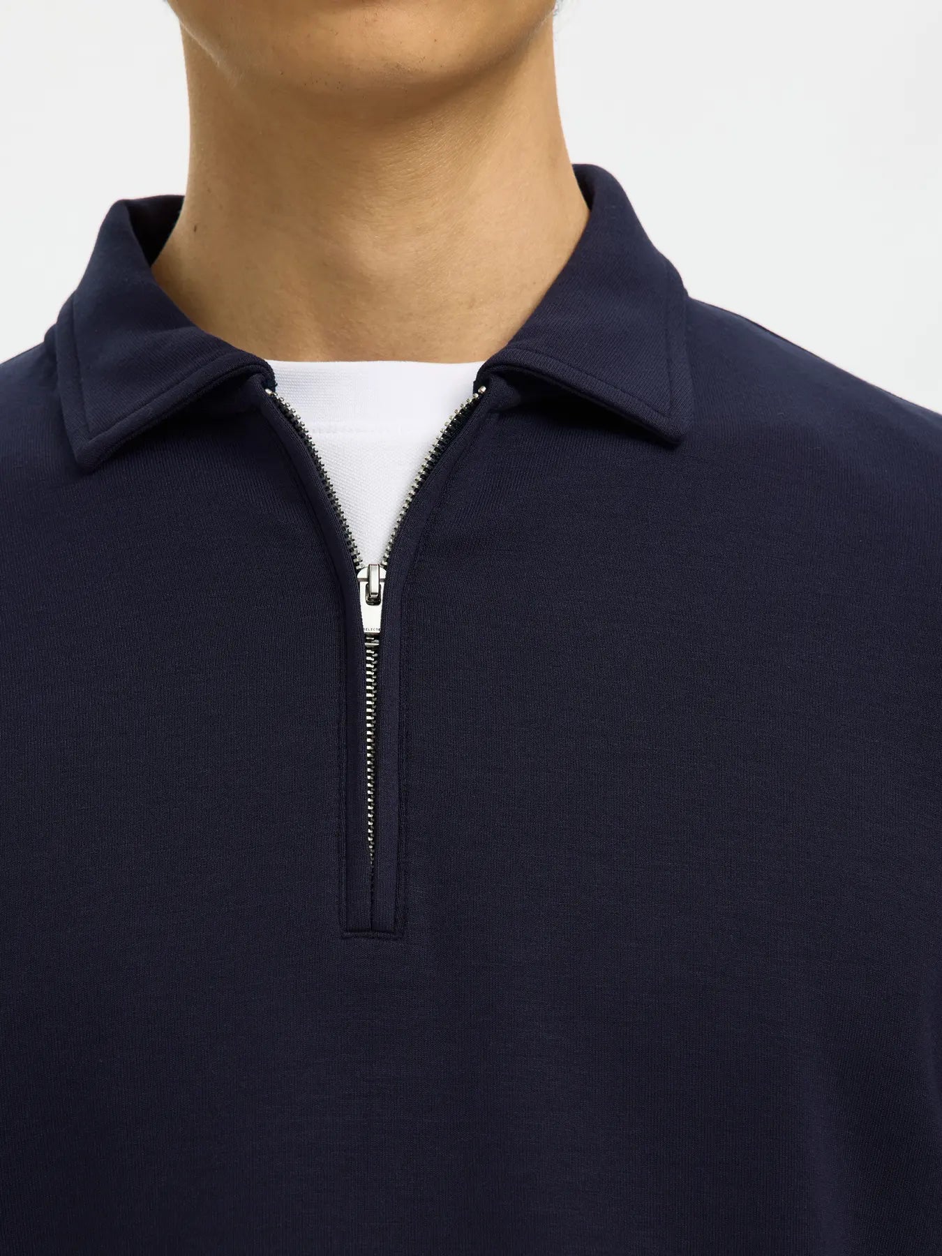 tröja manuel soft polo zip selected homme sweatshirt dragkedja sky captain navy blå