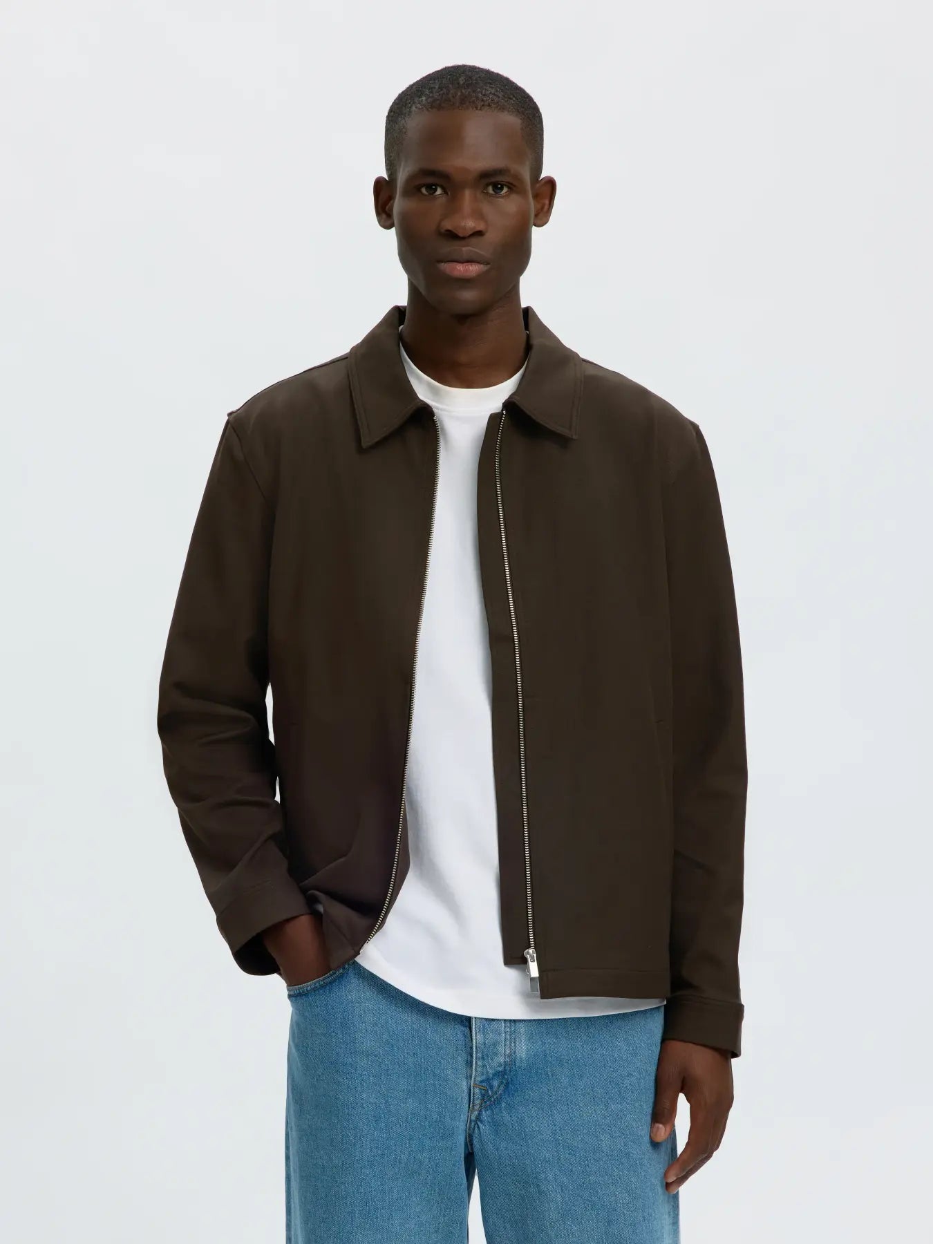 overshirt selected homme finn zip jacket överskjorta dragkedja delicioso brun brown fri frakt stenungsund