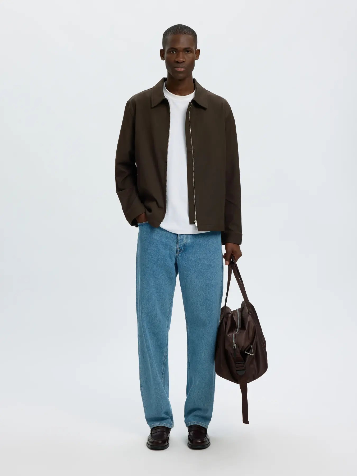 overshirt selected homme finn zip jacket överskjorta dragkedja delicioso brun brown fri frakt stenungsund