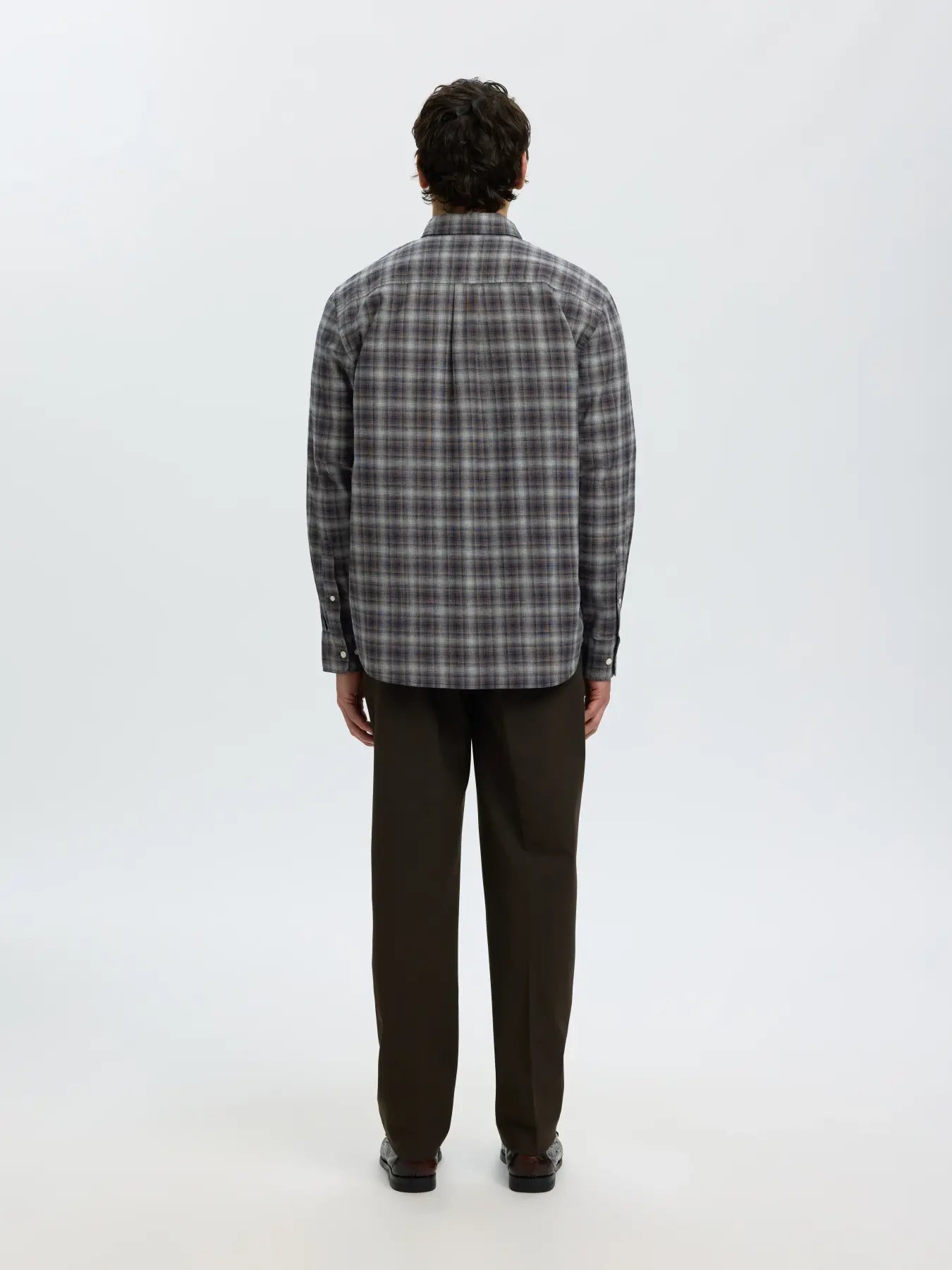 skjorta shirt selected homme cole jay melange ls shirt rutig randig button down sky captain checks brown blue brun blå fri frakt stenungsund