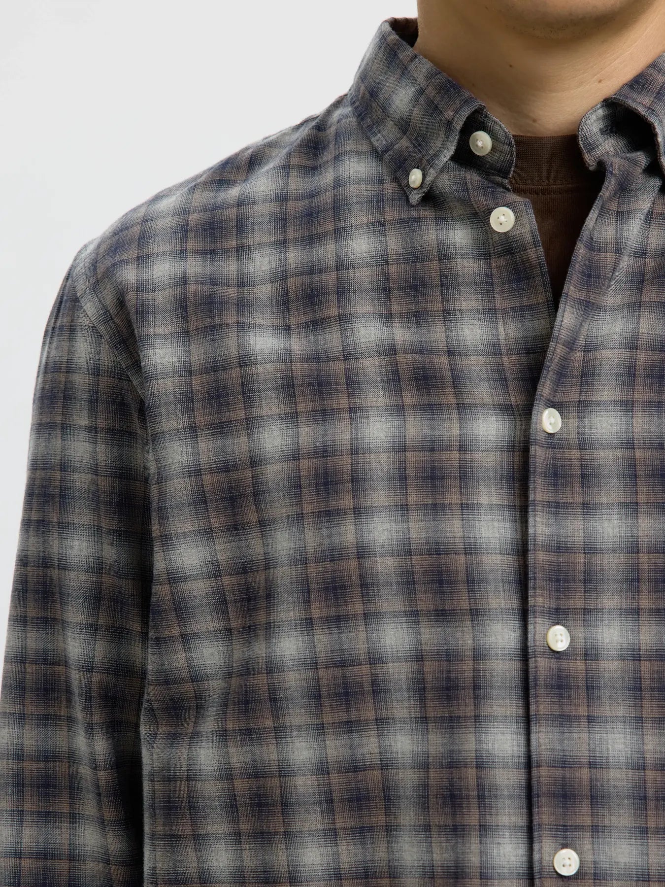 skjorta shirt selected homme cole jay melange ls shirt rutig randig button down sky captain checks brown blue brun blå fri frakt stenungsund